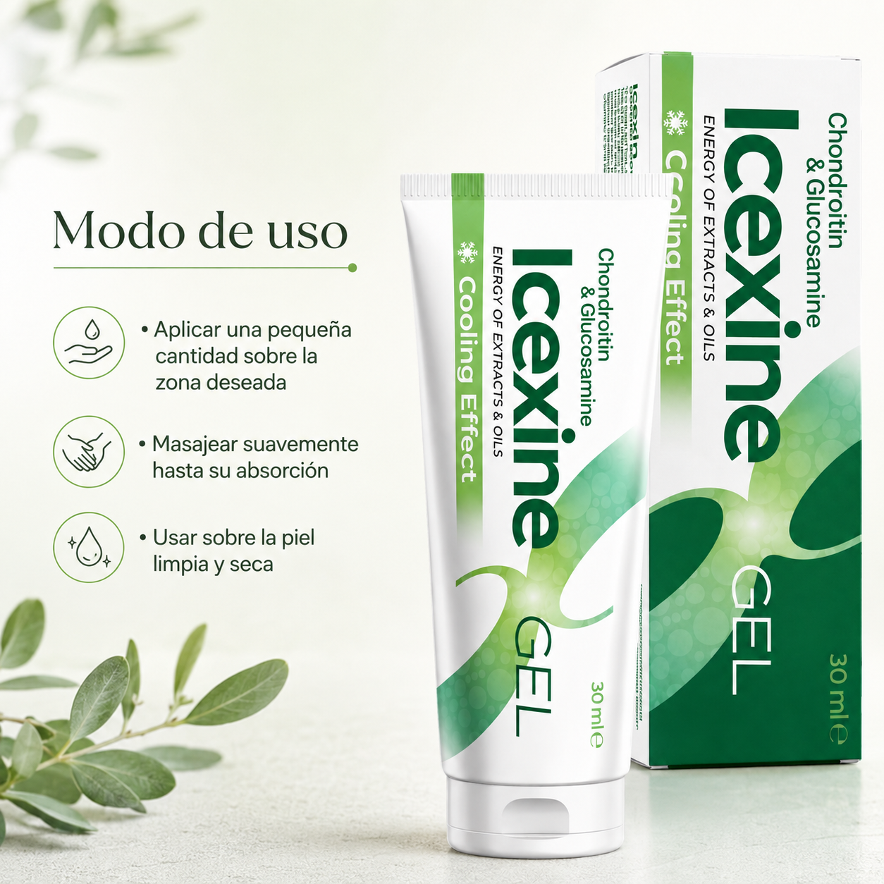 Icexine Gel junto a una textura de gel